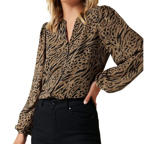 Ever New Animal Print Long Sleeve Blouse - Picture 1 of 8